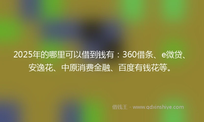 2025年的哪里可以借到钱有：360借条、e微贷、安逸花、中原消费金融、百度有钱花等。