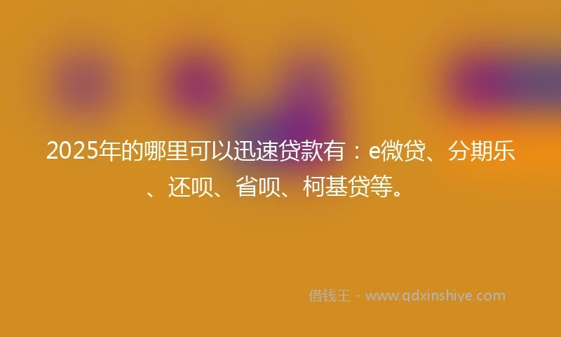 2025年的哪里可以迅速贷款有：e微贷、分期乐、还呗、省呗、柯基贷等。