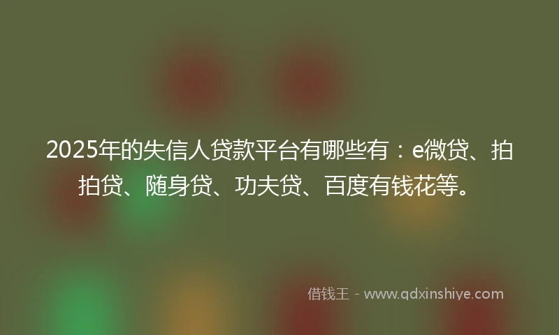 2025年的失信人贷款平台有哪些有：e微贷、拍拍贷、随身贷、功夫贷、百度有钱花等。
