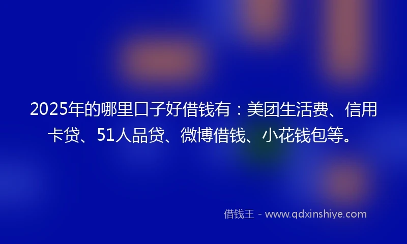 2025年的哪里口子好借钱有：美团生活费、信用卡贷、51人品贷、微博借钱、小花钱包等。