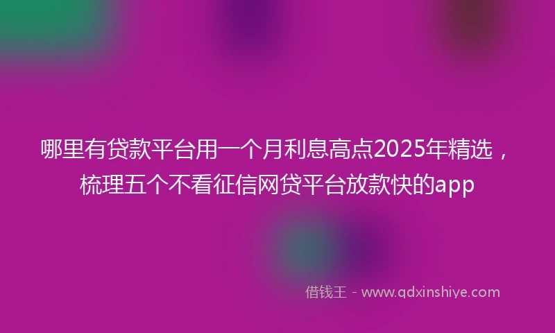 哪里有贷款平台用一个月利息高点2025年精选，梳理五个不看征信网贷平台放款快的app