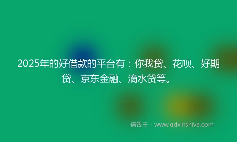 2025年的好借款的平台有：你我贷、花呗、好期贷、京东金融、滴水贷等。