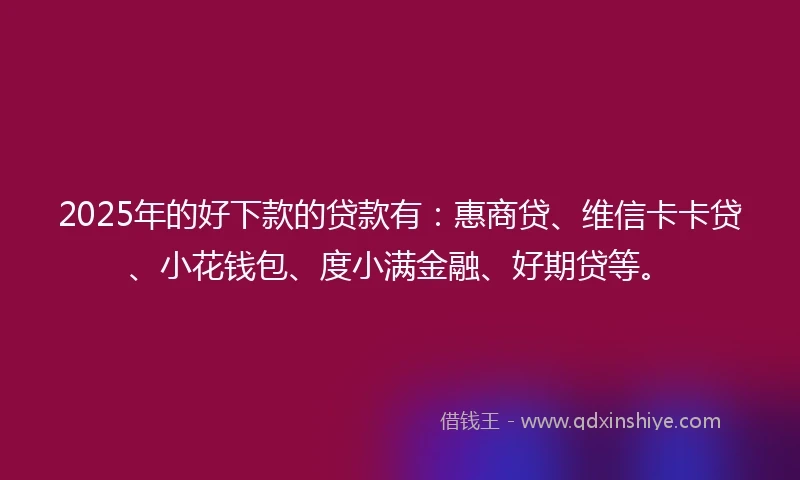 2025年的好下款的贷款有：惠商贷、维信卡卡贷、小花钱包、度小满金融、好期贷等。