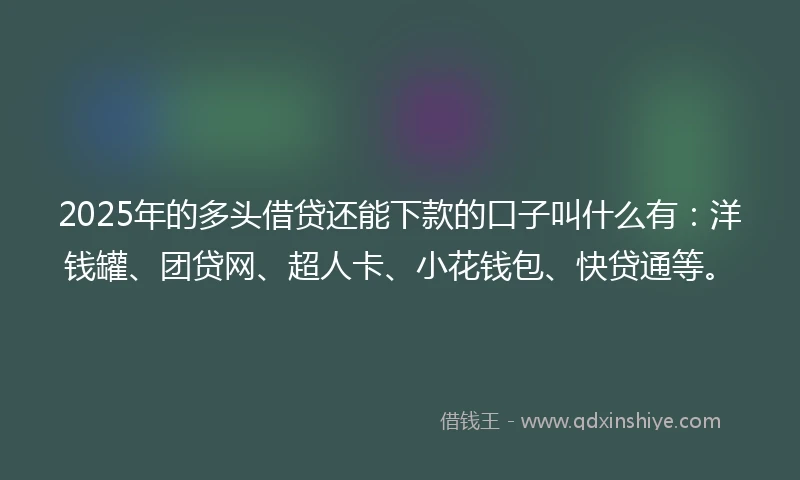 2025年的多头借贷还能下款的口子叫什么有：洋钱罐、团贷网、超人卡、小花钱包、快贷通等。
