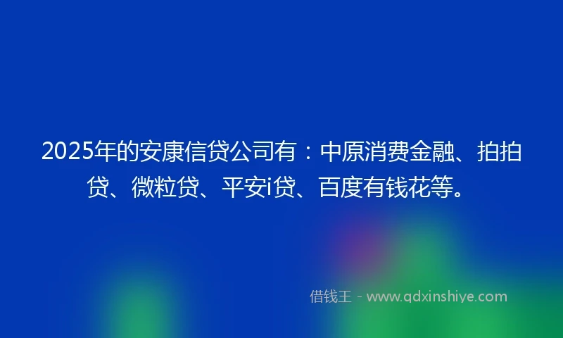 2025年的安康信贷公司有：中原消费金融、拍拍贷、微粒贷、平安i贷、百度有钱花等。