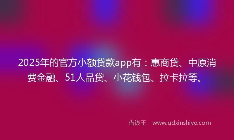 2025年的官方小额贷款app有：惠商贷、中原消费金融、51人品贷、小花钱包、拉卡拉等。