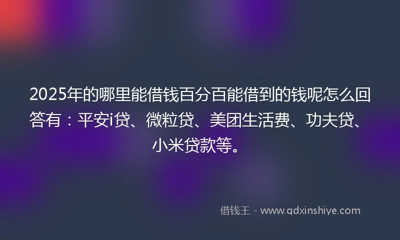 2025年的哪里能借钱百分百能借到的钱呢怎么回答有：平安i贷、微粒贷、美团生活费、功夫贷、小米贷款等。
