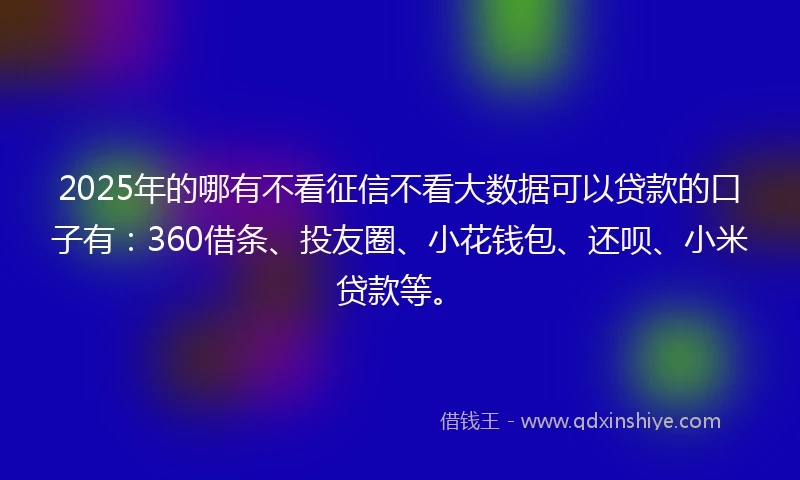 2025年的哪有不看征信不看大数据可以贷款的口子有：360借条、投友圈、小花钱包、还呗、小米贷款等。