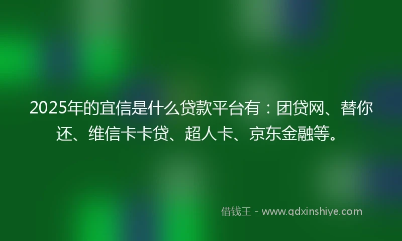 2025年的宜信是什么贷款平台有：团贷网、替你还、维信卡卡贷、超人卡、京东金融等。