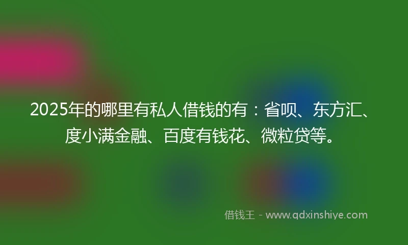 2025年的哪里有私人借钱的有：省呗、东方汇、度小满金融、百度有钱花、微粒贷等。