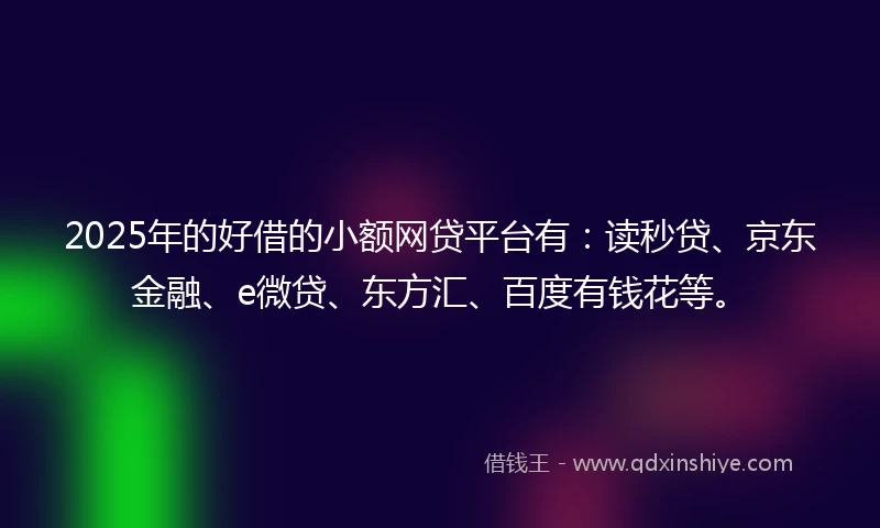 2025年的好借的小额网贷平台有：读秒贷、京东金融、e微贷、东方汇、百度有钱花等。