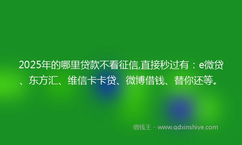2025年的哪里贷款不看征信,直接秒过有：e微贷、东方汇、维信卡卡贷、微博借钱、替你还等。
