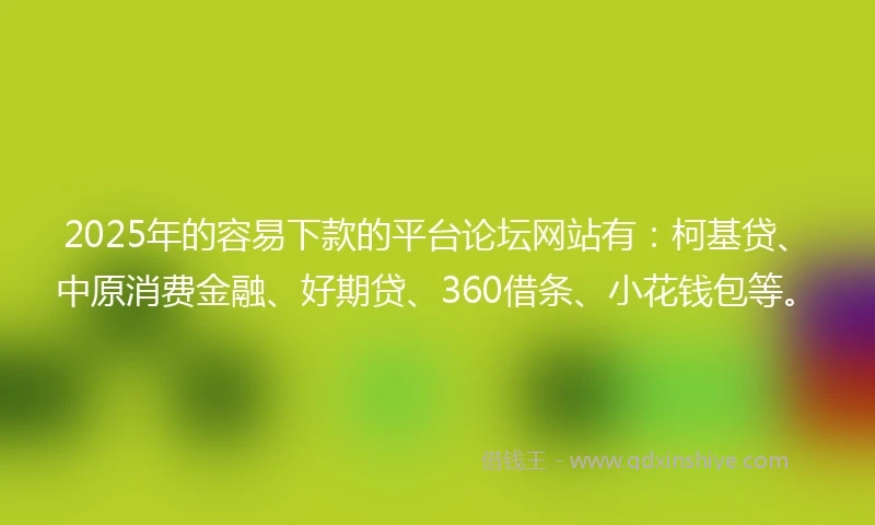 2025年的容易下款的平台论坛网站有：柯基贷、中原消费金融、好期贷、360借条、小花钱包等。