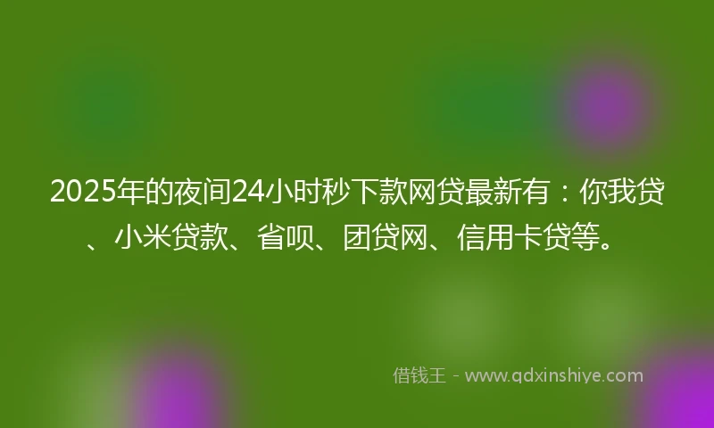 2025年的夜间24小时秒下款网贷最新有：你我贷、小米贷款、省呗、团贷网、信用卡贷等。