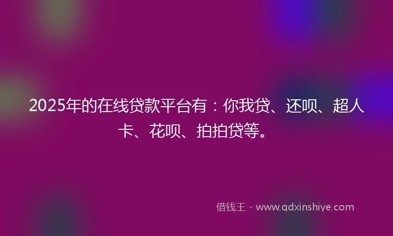 2025年的在线贷款平台有：你我贷、还呗、超人卡、花呗、拍拍贷等。