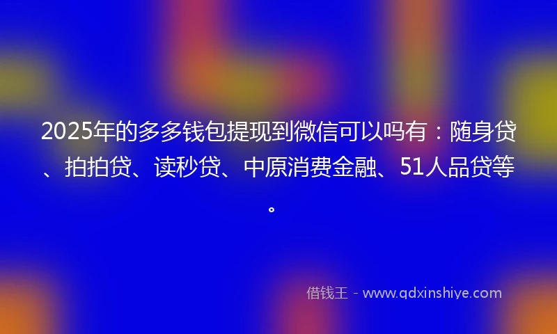 2025年的多多钱包提现到微信可以吗有：随身贷、拍拍贷、读秒贷、中原消费金融、51人品贷等。