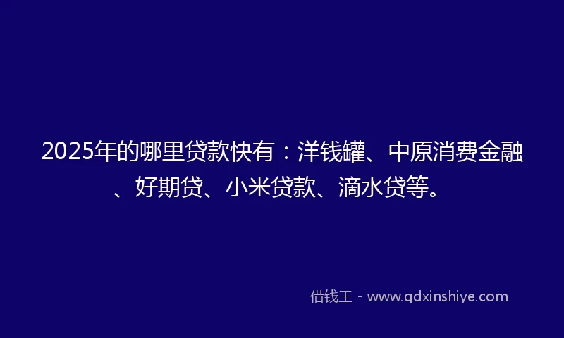 2025年的哪里贷款快有：洋钱罐、中原消费金融、好期贷、小米贷款、滴水贷等。