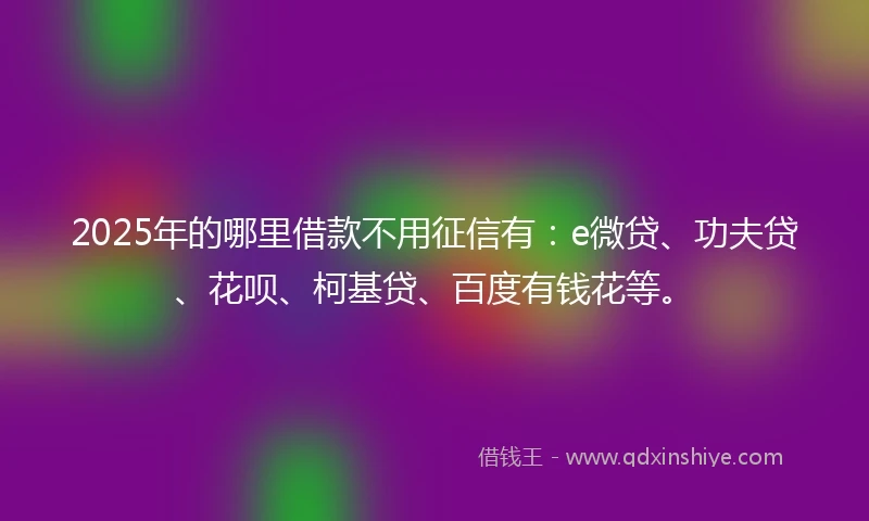 2025年的哪里借款不用征信有：e微贷、功夫贷、花呗、柯基贷、百度有钱花等。