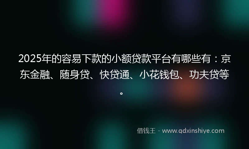 2025年的容易下款的小额贷款平台有哪些有：京东金融、随身贷、快贷通、小花钱包、功夫贷等。