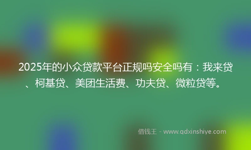 2025年的小众贷款平台正规吗安全吗有：我来贷、柯基贷、美团生活费、功夫贷、微粒贷等。