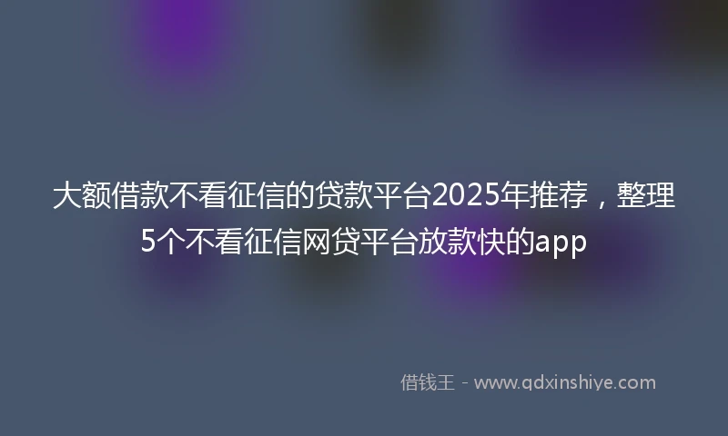 大额借款不看征信的贷款平台2025年推荐，整理5个不看征信网贷平台放款快的app