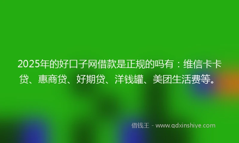2025年的好口子网借款是正规的吗有：维信卡卡贷、惠商贷、好期贷、洋钱罐、美团生活费等。