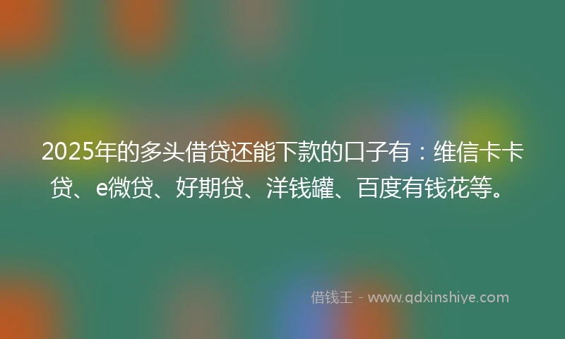 2025年的多头借贷还能下款的口子有：维信卡卡贷、e微贷、好期贷、洋钱罐、百度有钱花等。