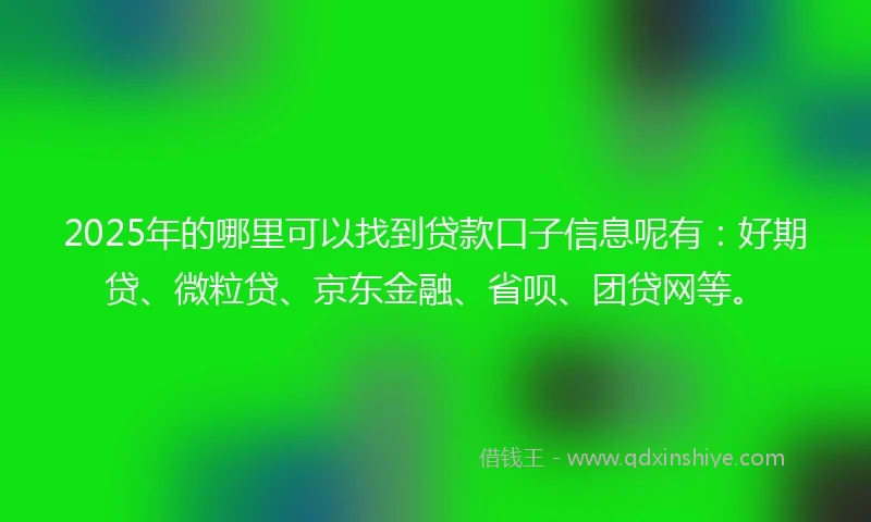 2025年的哪里可以找到贷款口子信息呢有：好期贷、微粒贷、京东金融、省呗、团贷网等。