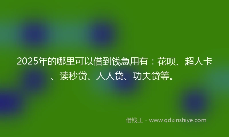 2025年的哪里可以借到钱急用有：花呗、超人卡、读秒贷、人人贷、功夫贷等。