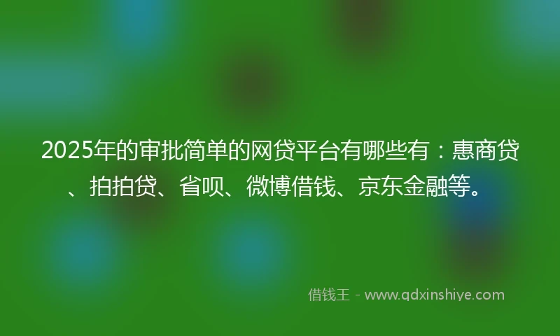 2025年的审批简单的网贷平台有哪些有：惠商贷、拍拍贷、省呗、微博借钱、京东金融等。