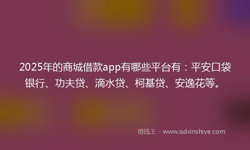 2025年的商城借款app有哪些平台有：平安口袋银行、功夫贷、滴水贷、柯基贷、安逸花等。