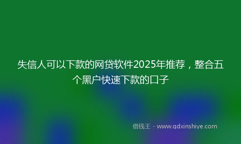 失信人可以下款的网贷软件2025年推荐，整合五个黑户快速下款的口子