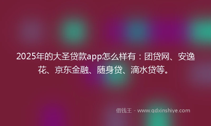 2025年的大圣贷款app怎么样有：团贷网、安逸花、京东金融、随身贷、滴水贷等。