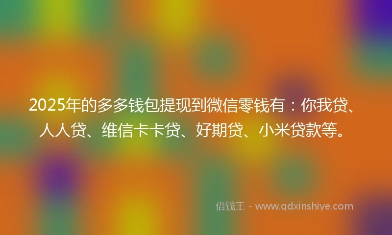 2025年的多多钱包提现到微信零钱有：你我贷、人人贷、维信卡卡贷、好期贷、小米贷款等。