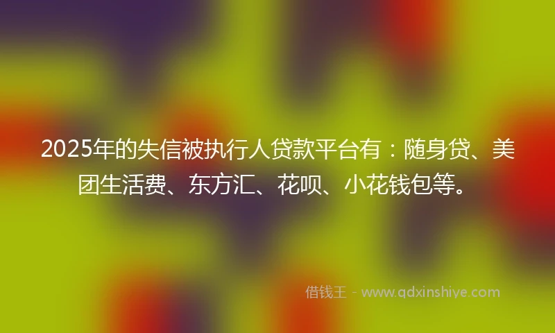2025年的失信被执行人贷款平台有：随身贷、美团生活费、东方汇、花呗、小花钱包等。
