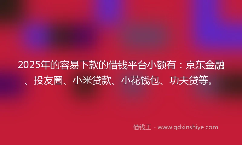 2025年的容易下款的借钱平台小额有：京东金融、投友圈、小米贷款、小花钱包、功夫贷等。
