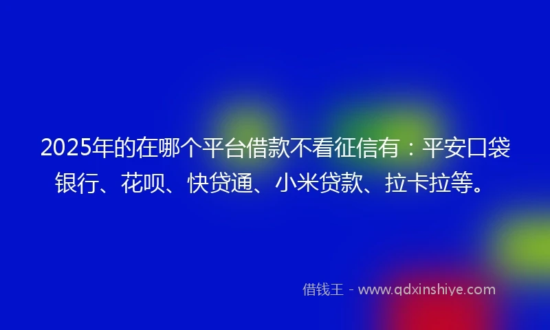 2025年的在哪个平台借款不看征信有：平安口袋银行、花呗、快贷通、小米贷款、拉卡拉等。