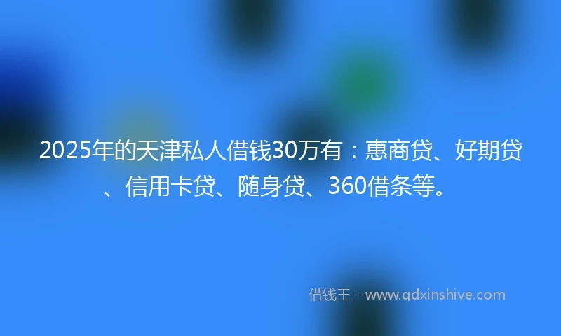 2025年的天津私人借钱30万有：惠商贷、好期贷、信用卡贷、随身贷、360借条等。