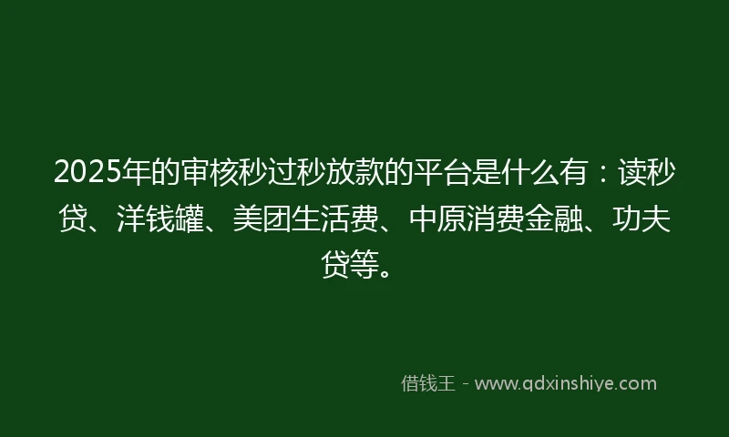 2025年的审核秒过秒放款的平台是什么有：读秒贷、洋钱罐、美团生活费、中原消费金融、功夫贷等。