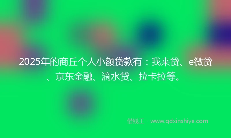 2025年的商丘个人小额贷款有：我来贷、e微贷、京东金融、滴水贷、拉卡拉等。
