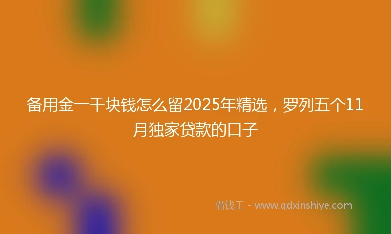 备用金一千块钱怎么留2025年精选，罗列五个11月独家贷款的口子