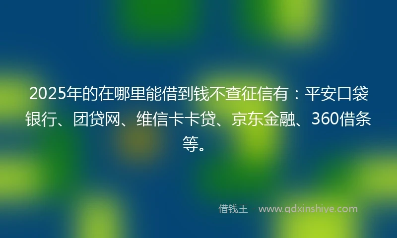 2025年的在哪里能借到钱不查征信有：平安口袋银行、团贷网、维信卡卡贷、京东金融、360借条等。