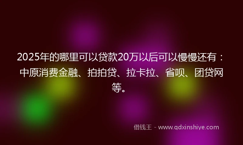 2025年的哪里可以贷款20万以后可以慢慢还有：中原消费金融、拍拍贷、拉卡拉、省呗、团贷网等。