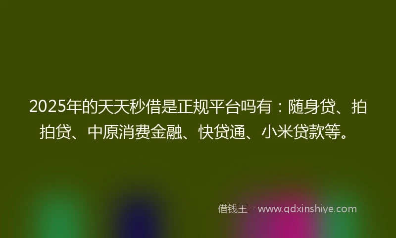 2025年的天天秒借是正规平台吗有：随身贷、拍拍贷、中原消费金融、快贷通、小米贷款等。