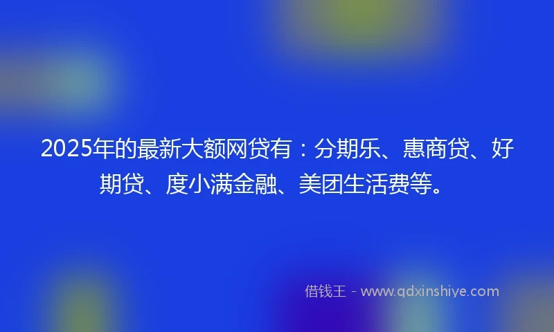 2025年的最新大额网贷有：分期乐、惠商贷、好期贷、度小满金融、美团生活费等。