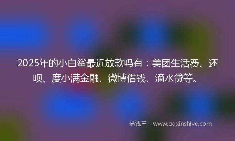 2025年的小白鲨最近放款吗有：美团生活费、还呗、度小满金融、微博借钱、滴水贷等。