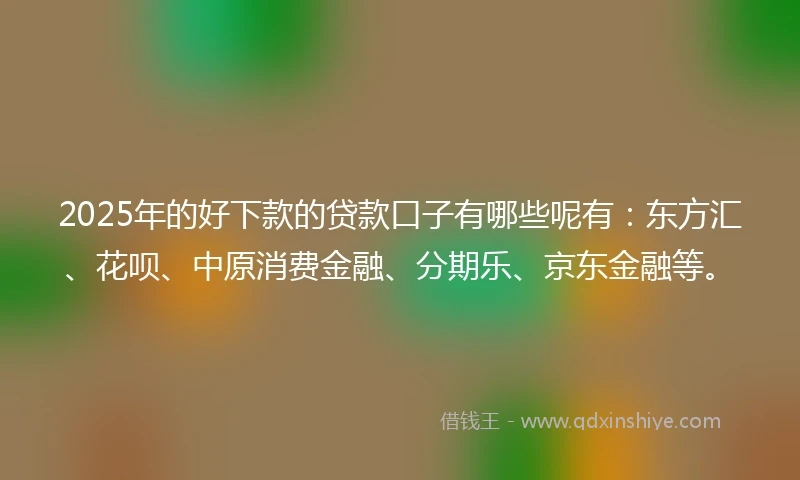 2025年的好下款的贷款口子有哪些呢有：东方汇、花呗、中原消费金融、分期乐、京东金融等。