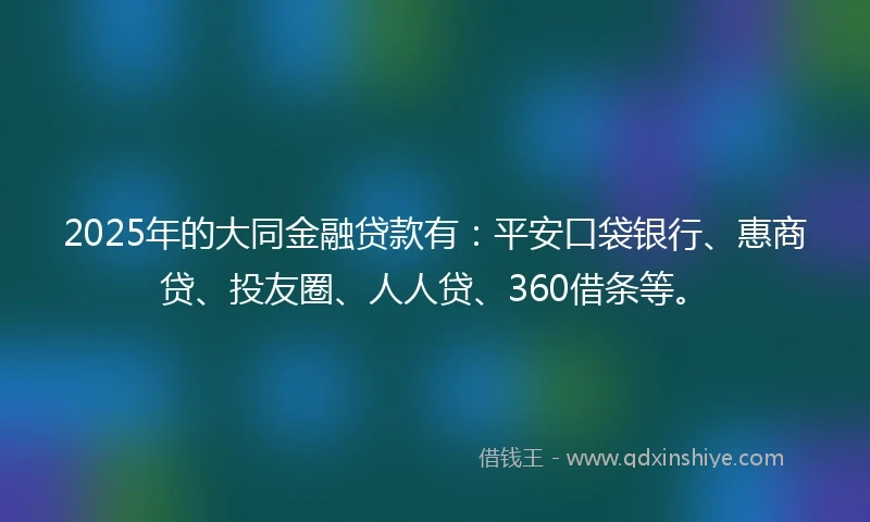 2025年的大同金融贷款有：平安口袋银行、惠商贷、投友圈、人人贷、360借条等。