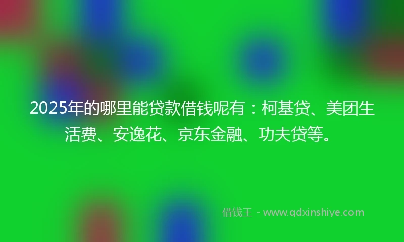 2025年的哪里能贷款借钱呢有：柯基贷、美团生活费、安逸花、京东金融、功夫贷等。