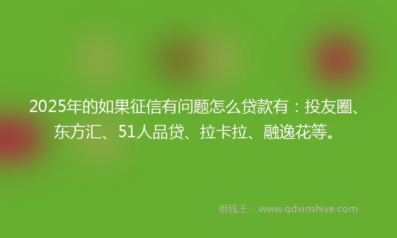 2025年的如果征信有问题怎么贷款有：投友圈、东方汇、51人品贷、拉卡拉、融逸花等。
